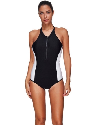 Bloco De Cores Feminino Camuflagem Zíper One Piece Monokini