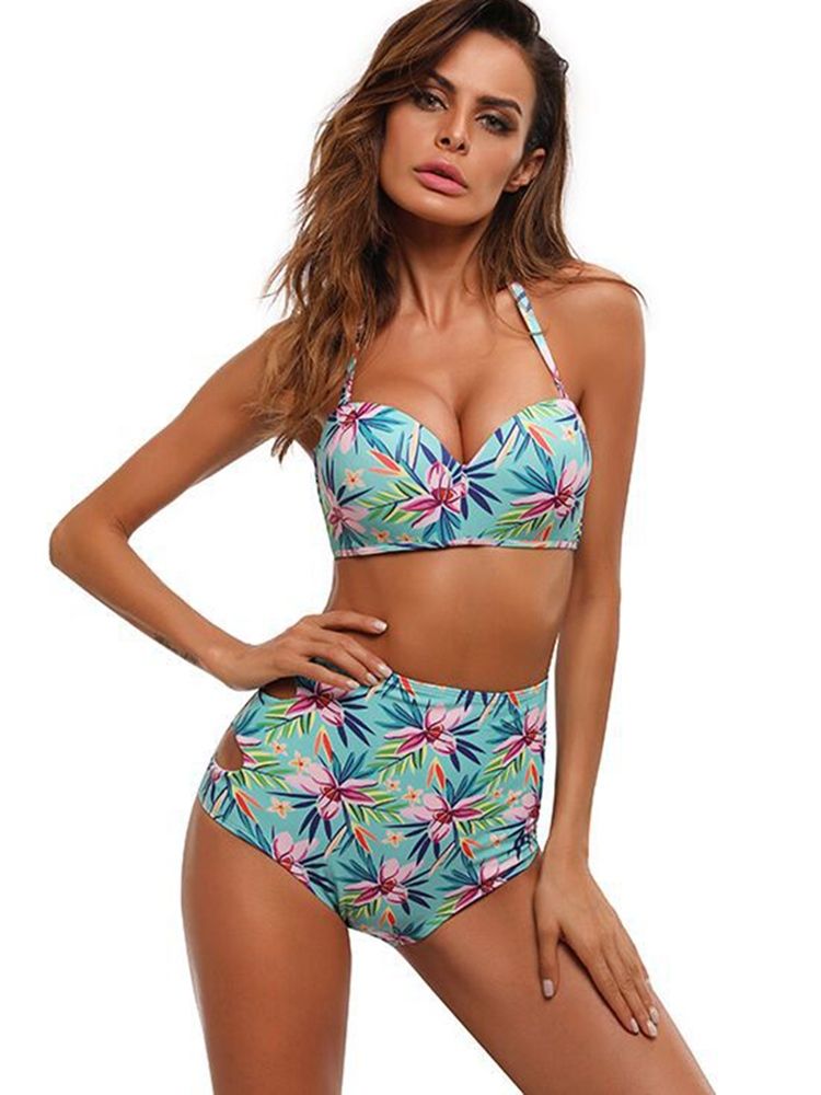 Conjunto De Biquíni Feminino Com Estampa Floral De Cintura Alta