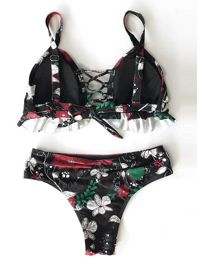 Conjunto De Biquíni Feminino Floral Com Renda Oca Sexy