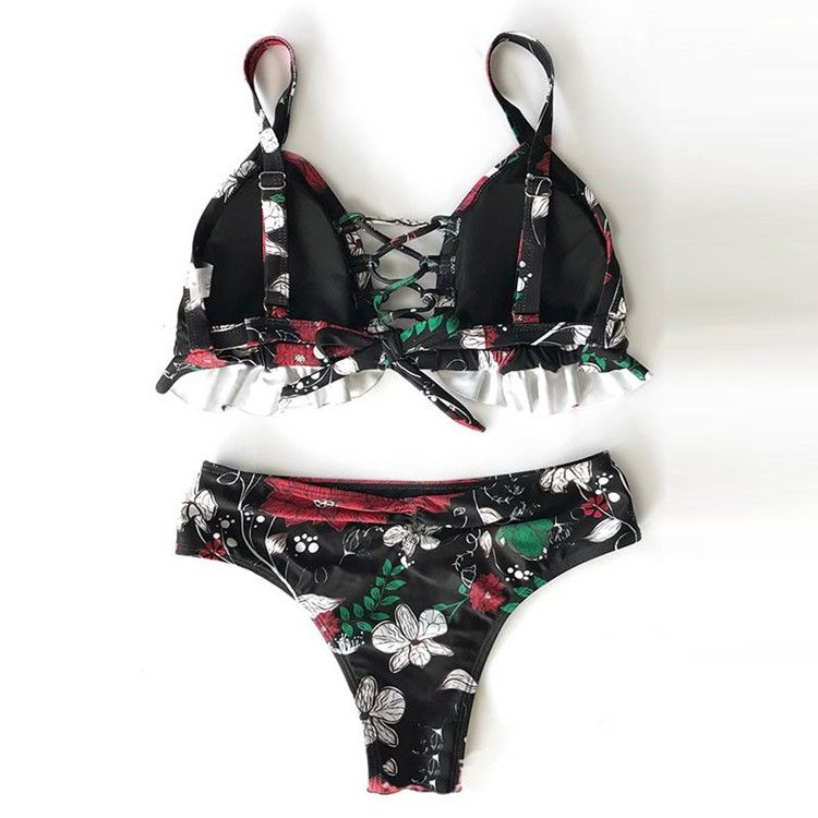 Conjunto De Biquíni Feminino Floral Com Renda Oca Sexy