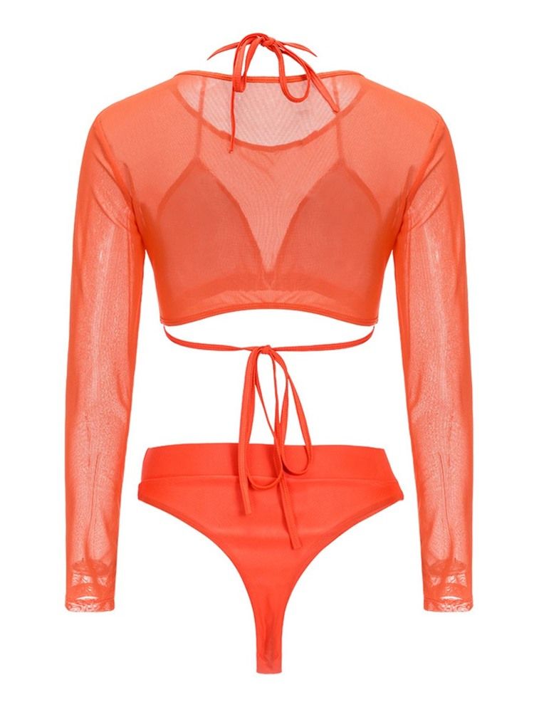 Conjunto De Biquíni Feminino Liso De Cintura Alta Com 3 Peças