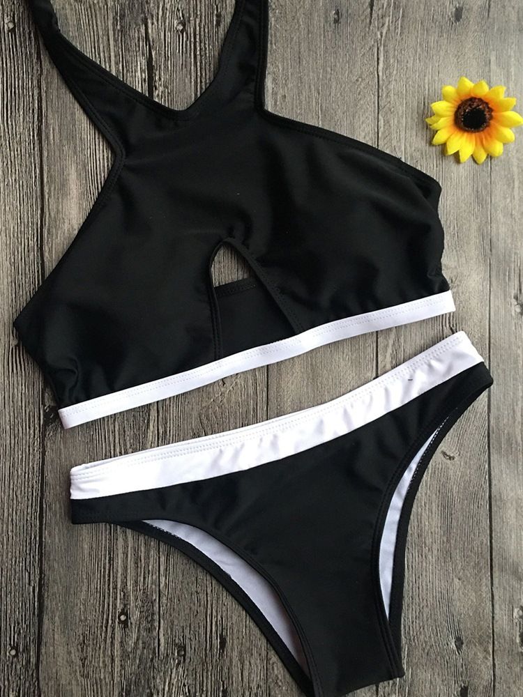 Conjunto De Biquíni Oco Com Bloco De Cor Sexy Feminino