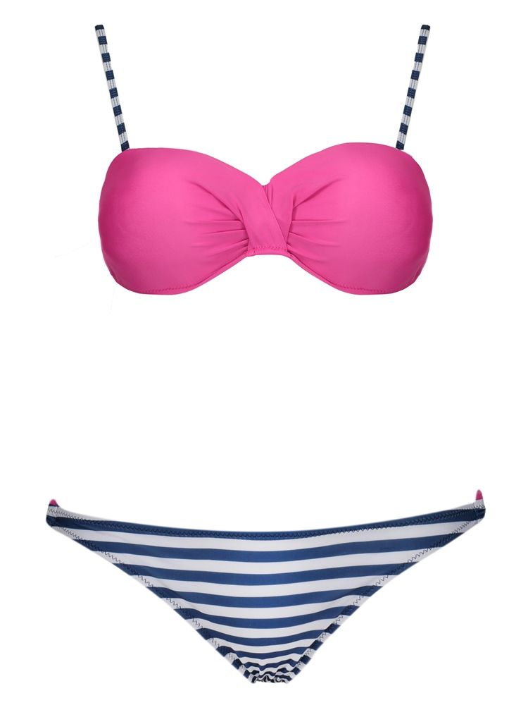 Conjunto De Biquíni Plissado De Listras Femininas