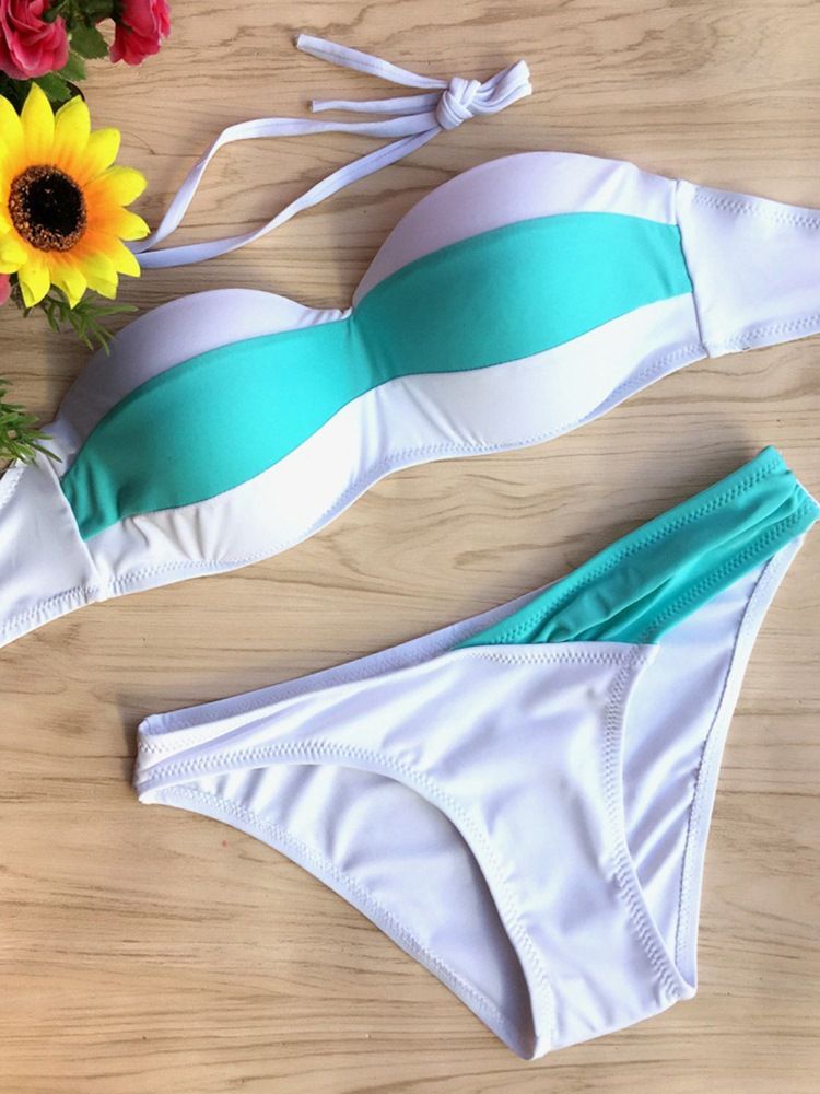 Conjunto De Biquíni Sem Alças Com Bloco De Cor Fresca Feminino (enviar Alças)