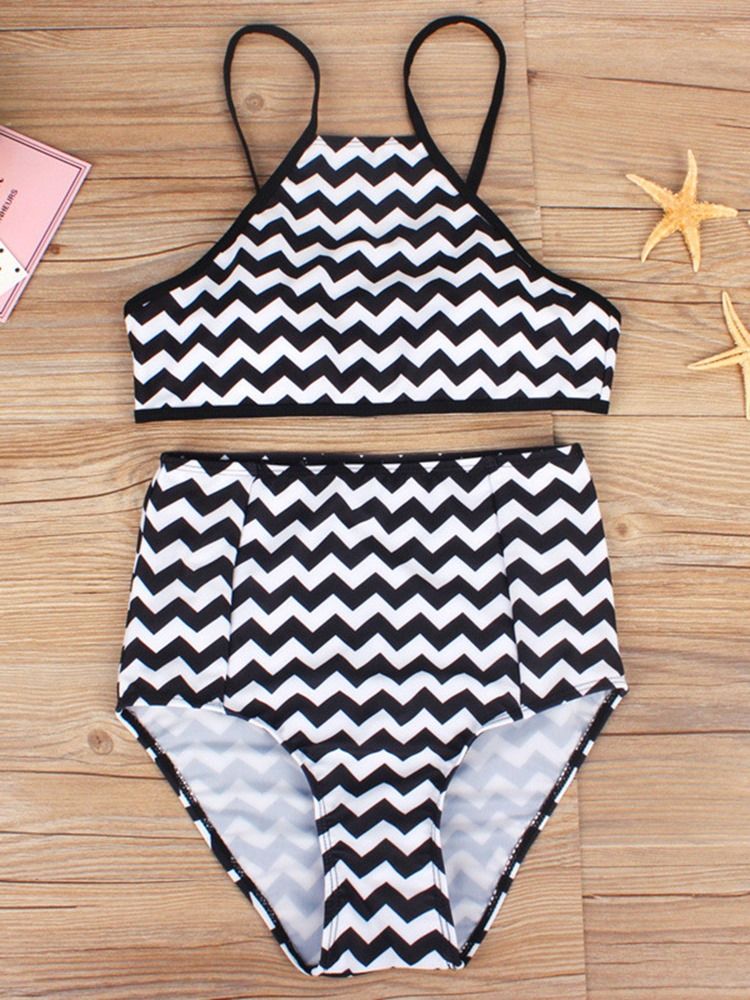 Conjunto De Biquíni Sexy Bloco De Cor Listrada Feminino