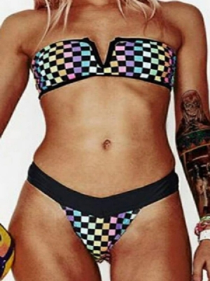 Conjunto De Biquíni Sexy Bloco De Cor Xadrez Feminino