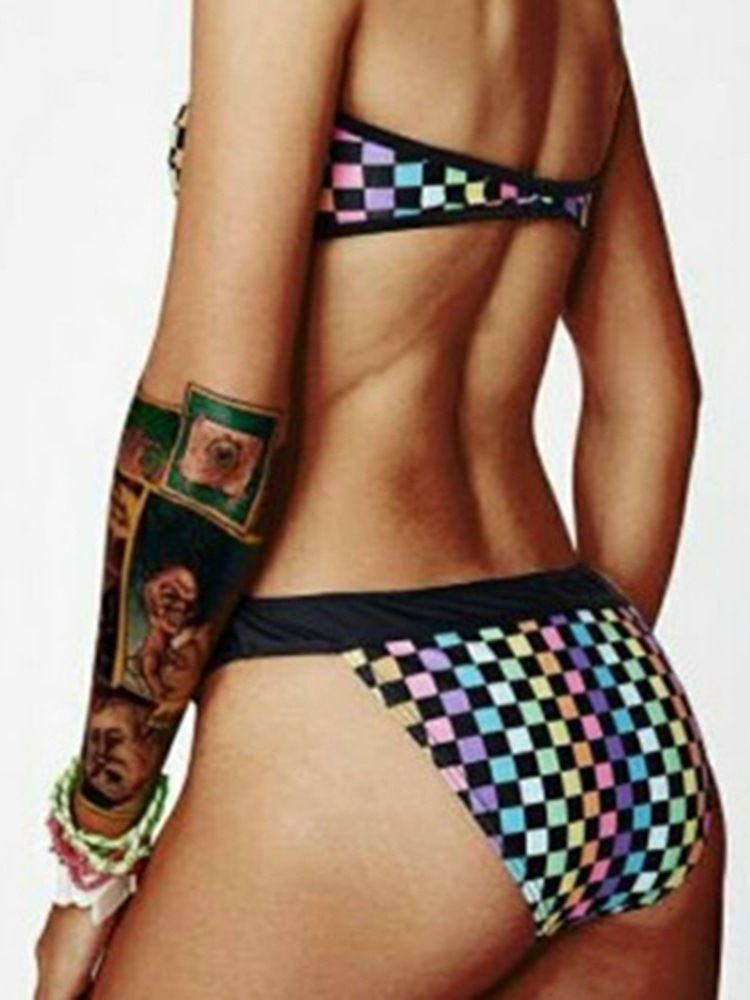Conjunto De Biquíni Sexy Bloco De Cor Xadrez Feminino