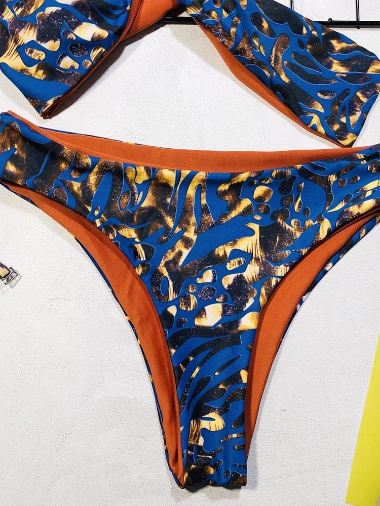 Conjunto De Blocos De Cores Femininos Tankini Estampa Bowknot Sexy Biquíni