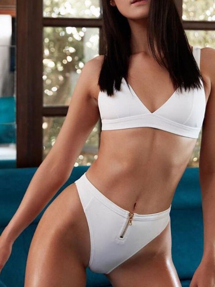 Conjunto Feminino De Biquíni Com Zíper Liso