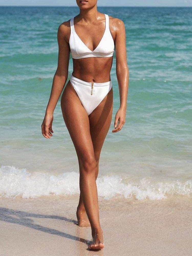 Conjunto Feminino De Biquíni Com Zíper Liso