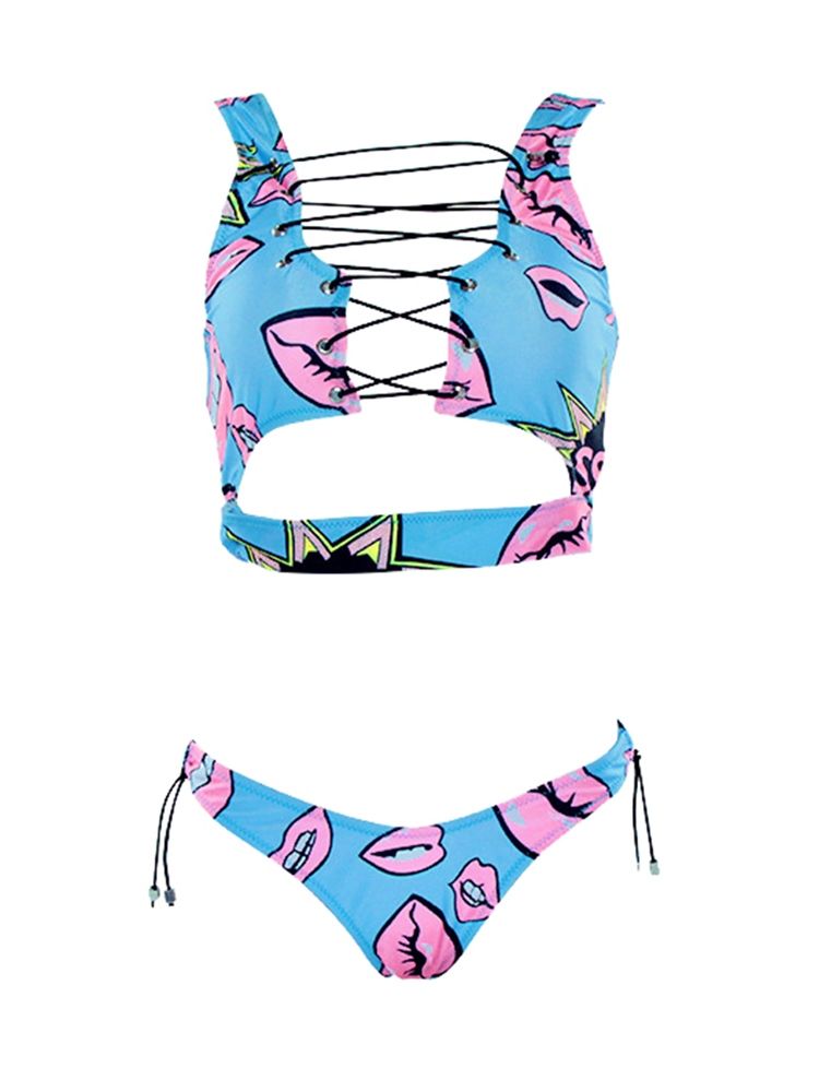 Conjunto Feminino De Biquíni Oco Com Estampa Colorida Plus Size
