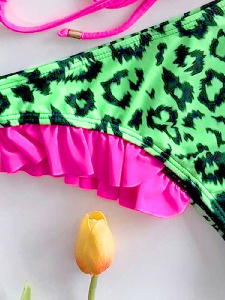 Fato De Banho Feminino Com Estampa Leopardo Com Babados E Babados