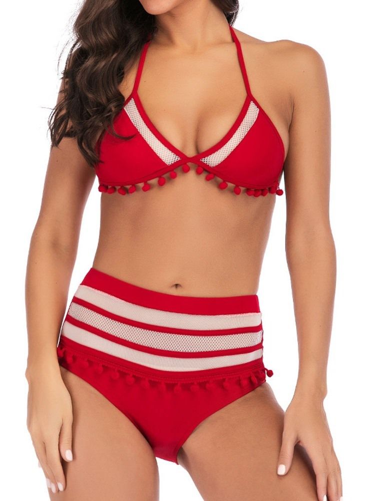 Fato De Banho Feminino Listrado Com Cordões Coloridos