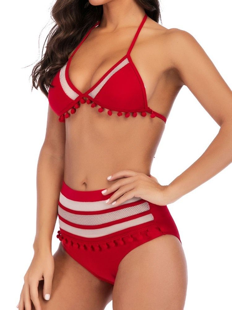 Fato De Banho Feminino Listrado Com Cordões Coloridos