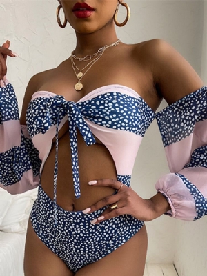 Traje De Banho Feminino Com Cadarços De Bolinhas Ocidentais