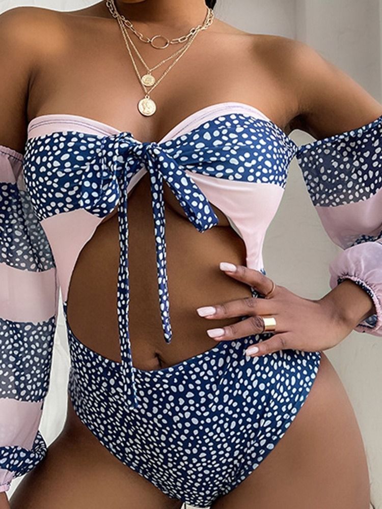 Traje De Banho Feminino Com Cadarços De Bolinhas Ocidentais