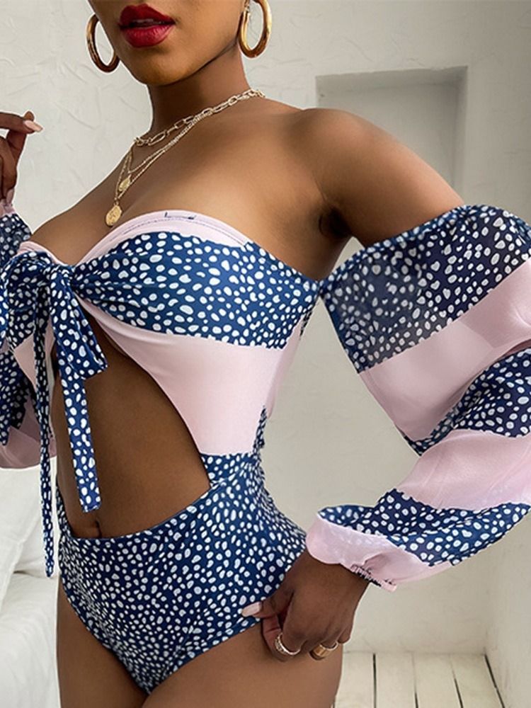 Traje De Banho Feminino Com Cadarços De Bolinhas Ocidentais