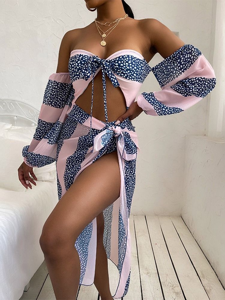 Traje De Banho Feminino Com Cadarços De Bolinhas Ocidentais