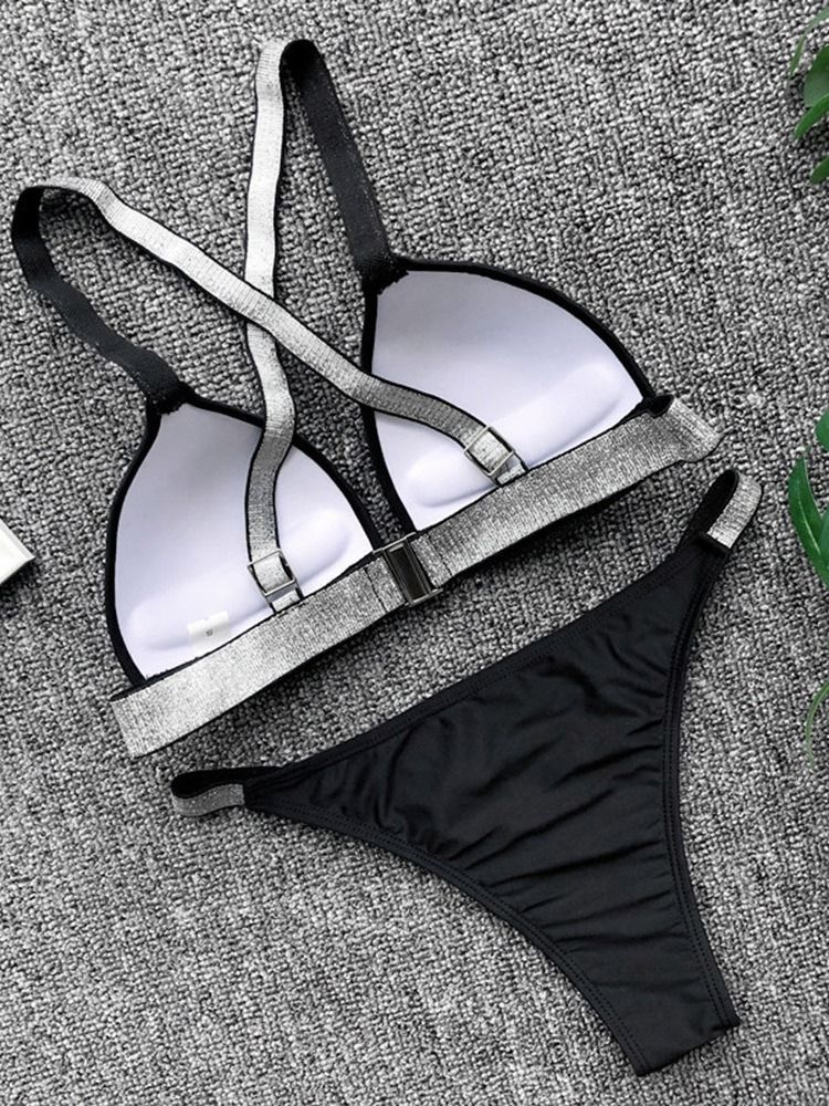 Traje De Banho Sexy Feminino Em Lurex Color Block