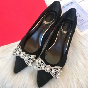 Bolas De Bowknot Slip-on Pontudo Toe Calcanhar Chunky Feminino