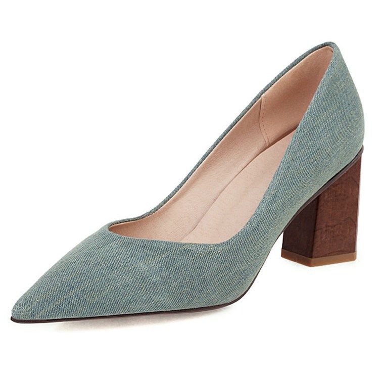 Bombas Casuais De Linha De Salto Grosso Deslizante Feminino