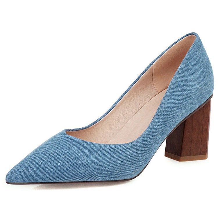 Bombas Casuais De Linha De Salto Grosso Deslizante Feminino