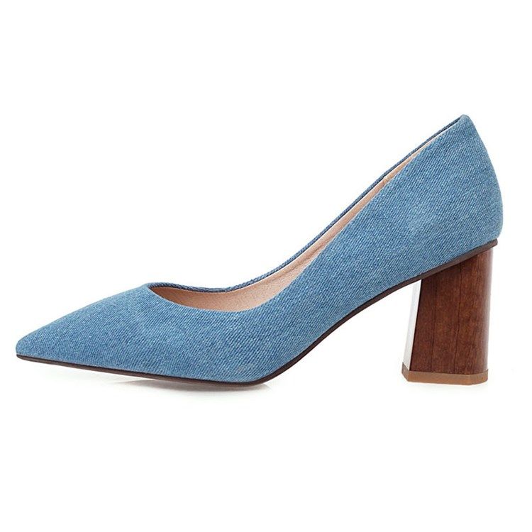 Bombas Casuais De Linha De Salto Grosso Deslizante Feminino