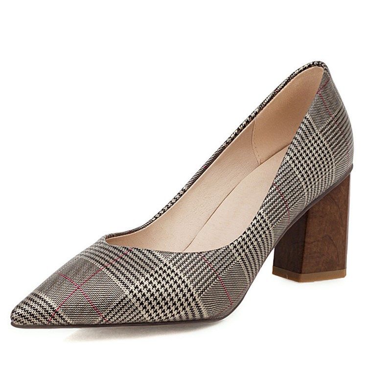 Bombas Casuais De Linha De Salto Grosso Deslizante Feminino
