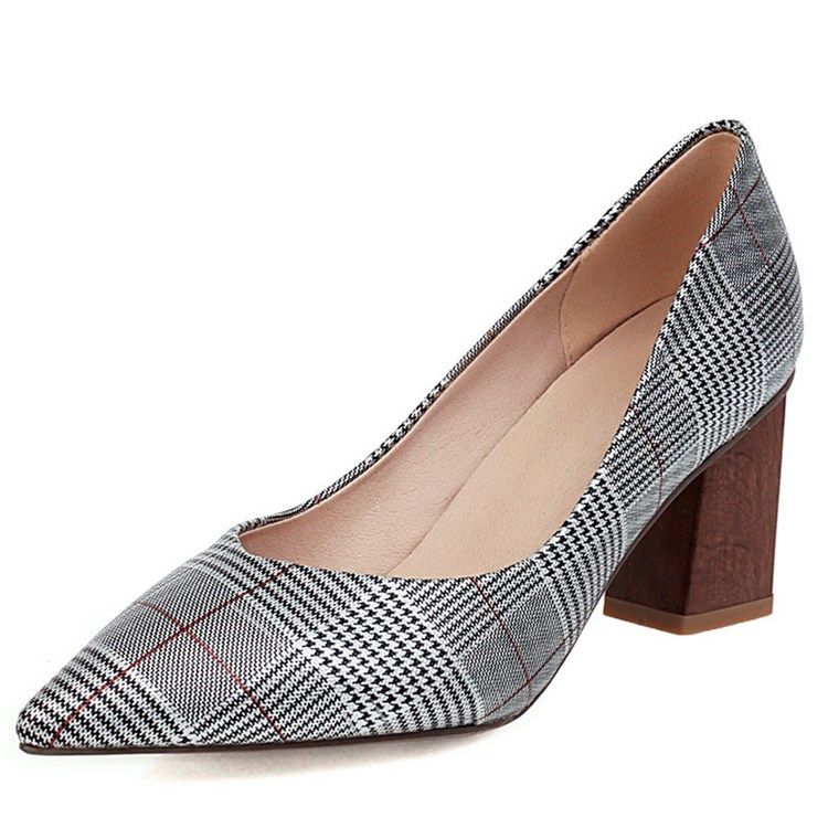 Bombas Casuais De Linha De Salto Grosso Deslizante Feminino