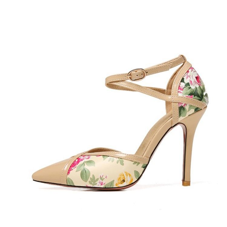 Bombas Femininas Com Bloco De Cor Do Dedo Do Pé Pontudo Fivela De Pu