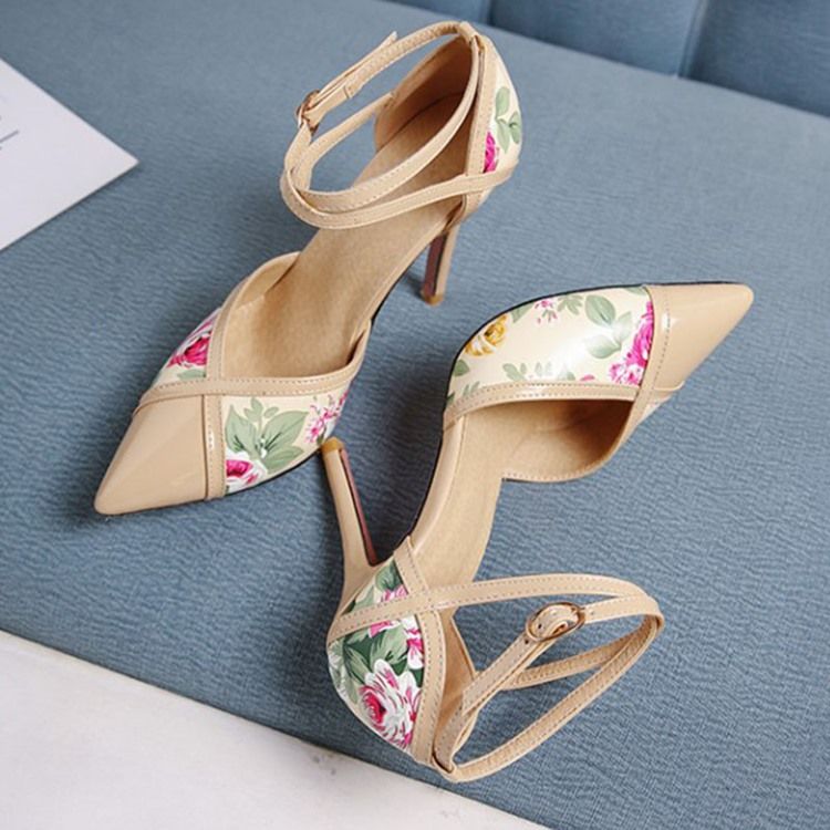 Bombas Femininas Com Bloco De Cor Do Dedo Do Pé Pontudo Fivela De Pu
