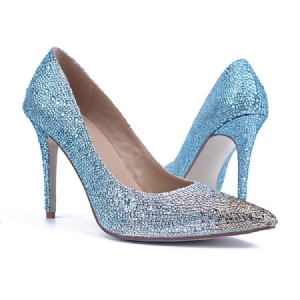 Bombas Femininas De Ponta Azul Com Decoração De Strass