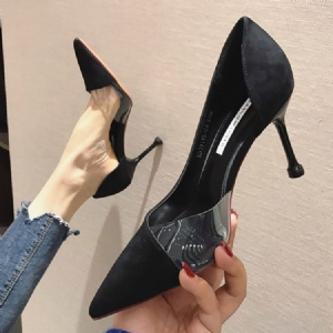 Bombas Femininas De Salto Agulha Com Dedo Do Pé Apontado Deslizante De Pu