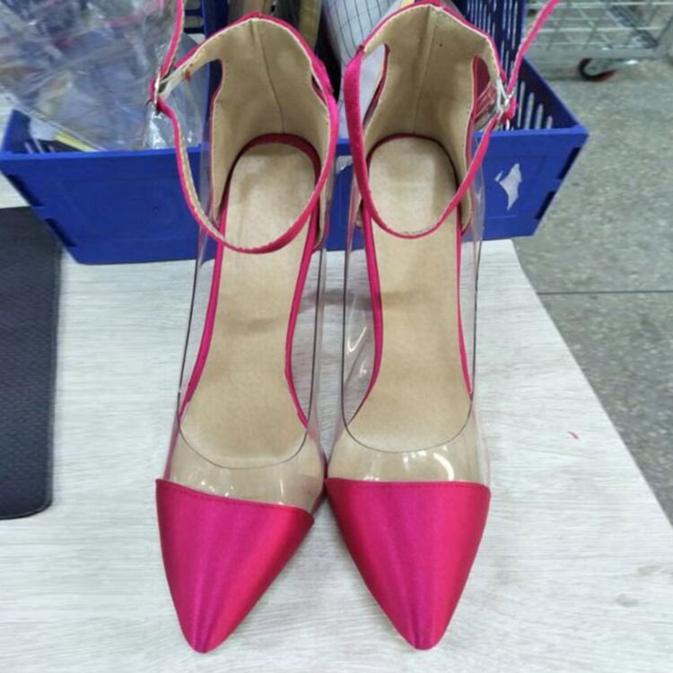 Bombas Femininas De Salto Agulha Com Fivela De Salto Agulha Patchwork De Pvc