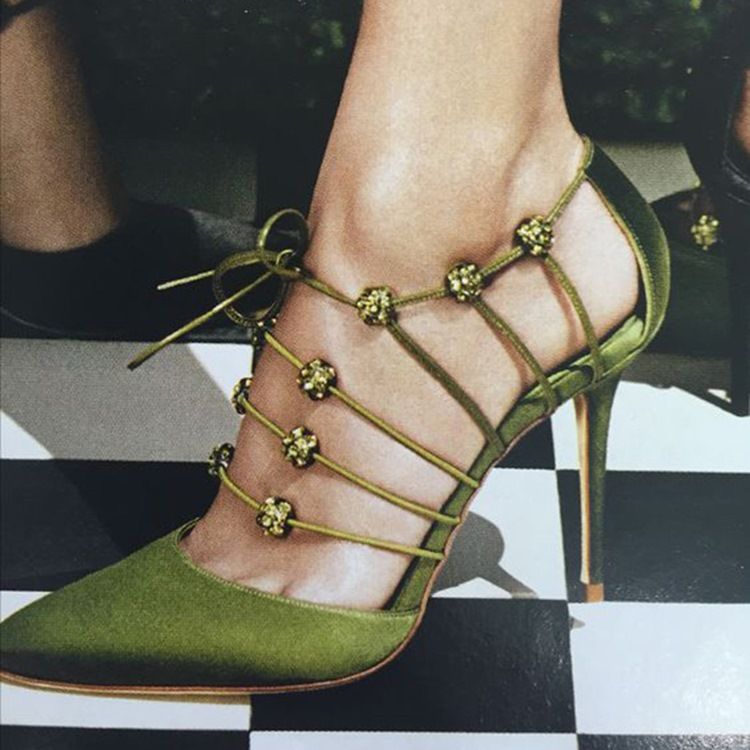 Bombas Femininas De Salto Agulha Com Ponta De Strass Com Ponta De Strass