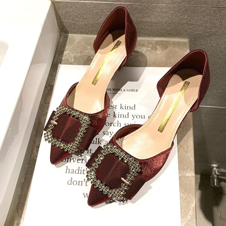 Bombas Femininas De Salto Alto Com Strass De Dedo Do Pé Pontudo