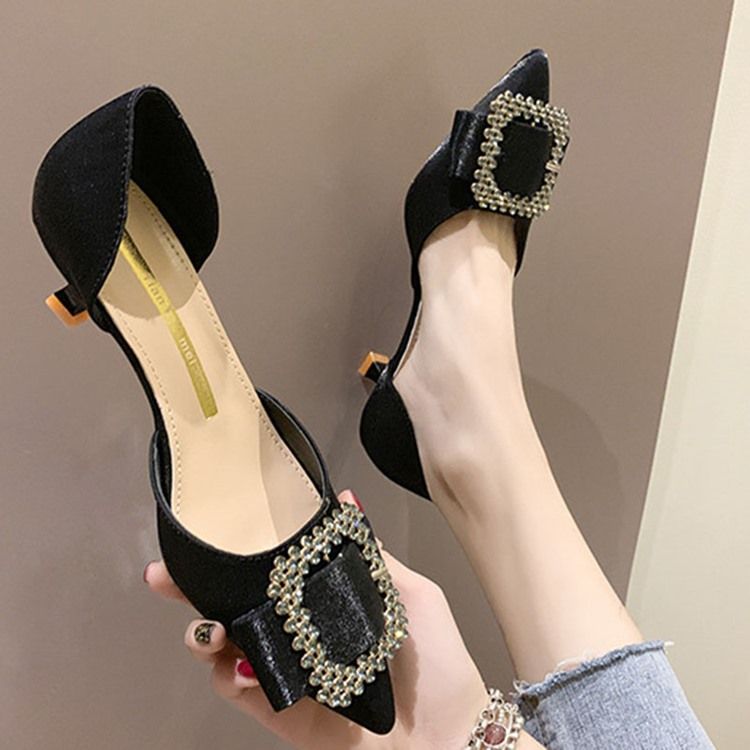 Bombas Femininas De Salto Alto Com Strass De Dedo Do Pé Pontudo