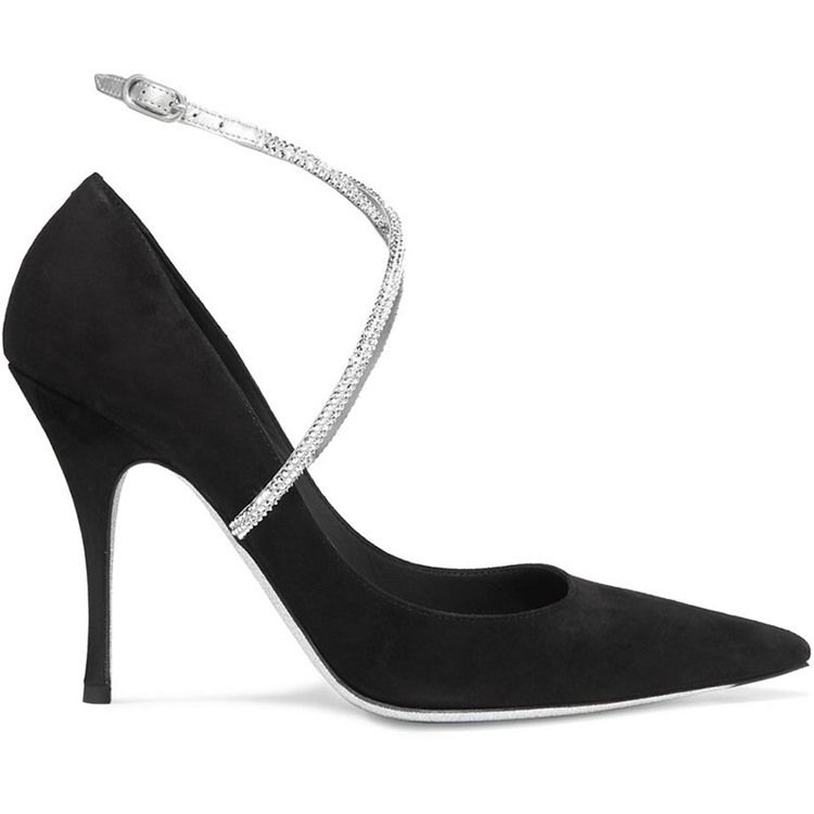 Bombas Femininas De Salto Alto Com Strass Com Ponta De Fivela Pontuda
