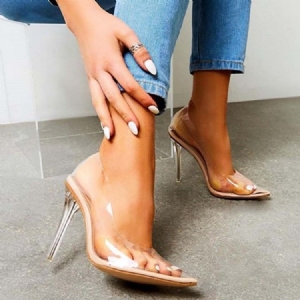 Bombas De Pvc Slip-on Com Dedo Do Pé Pontiagudo E Salto Agulha