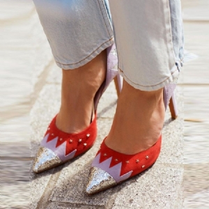 Bombas De Salto Agulha Com Bloco De Cor De Lantejoulas Rebite Feminino