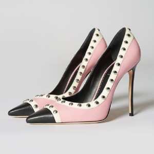 Bombas De Salto Agulha Com Bloco De Cor De Rebite Da Moda Feminina