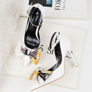 Bowknot Calcanhar Stiletto Toe Cor Block Bombas Femininas