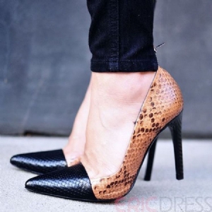 Mulheres Snake Print Patchwork Point Toe Pumps