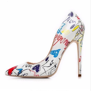 Pu Pontas Toe Stiletto Heel Slip-on Feminino