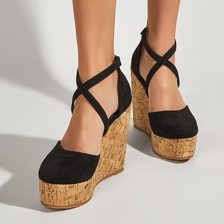 Salto Feminino Em Cunha Com Fivela Redonda E Salto Ultra-alto (≥8cm) Sapatos Finos