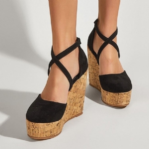 Salto Feminino Em Cunha Com Fivela Redonda E Salto Ultra-alto (≥8cm) Sapatos Finos