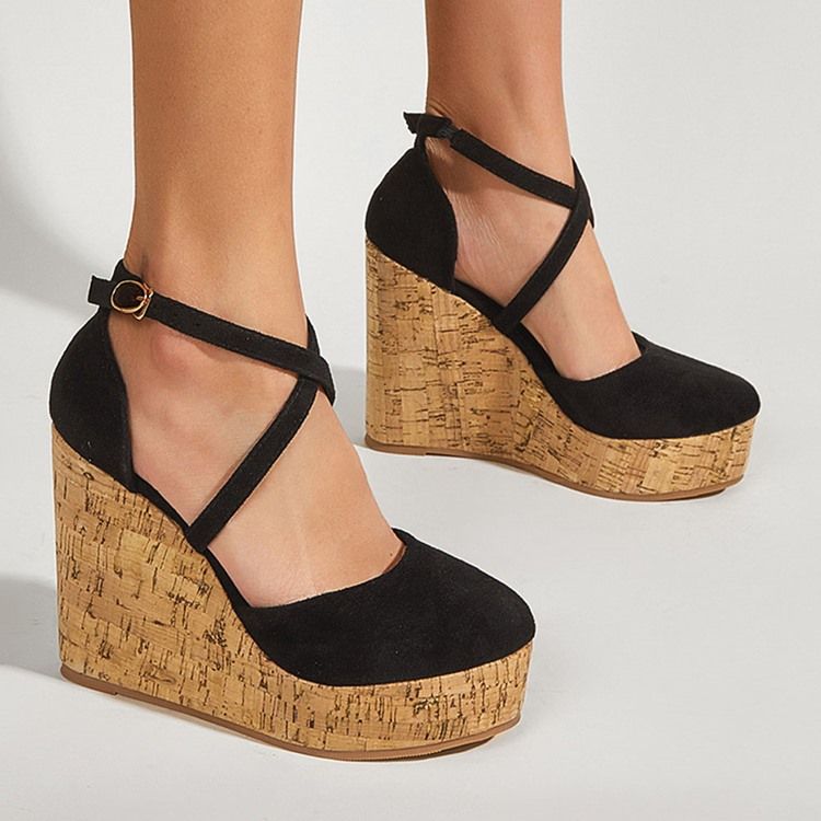 Salto Feminino Em Cunha Com Fivela Redonda E Salto Ultra-alto (≥8cm) Sapatos Finos