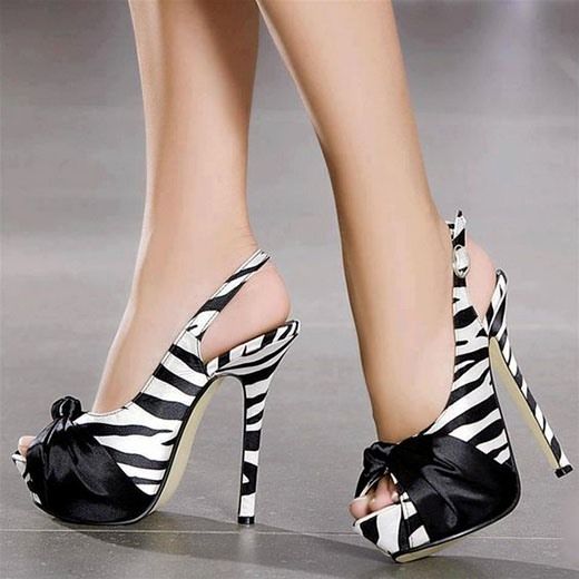 Sandálias Femininas Zebra Patchwork Peep Toe Stiletto