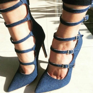 Sapatilhas De Baile Femininas Com Dedo Pontudo Com Fivela De Salto Agulha