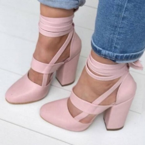 Sapatos Femininos Com Atacadores Redondos Com Tiras Cruzadas E Salto Alto (5-8 cm)